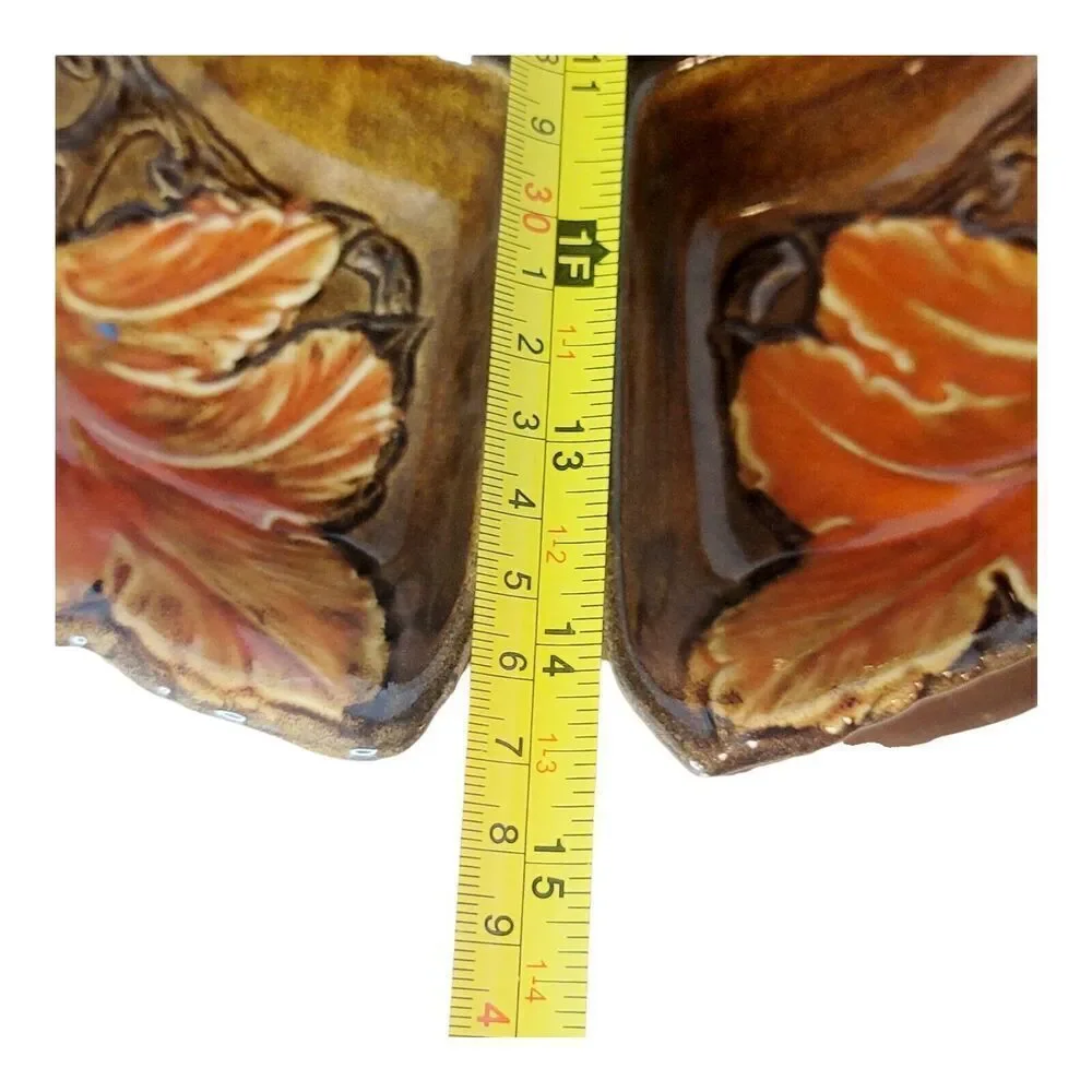 7 Pc Vintage Lazy Susan Fall Themed Red Yellow Leaves Pottery Serving Set‎ USA